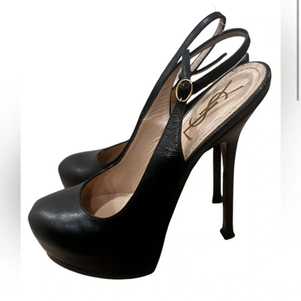 Women’s YSL black tribtoo slingback pumps excellent condition size 40 9.5 US